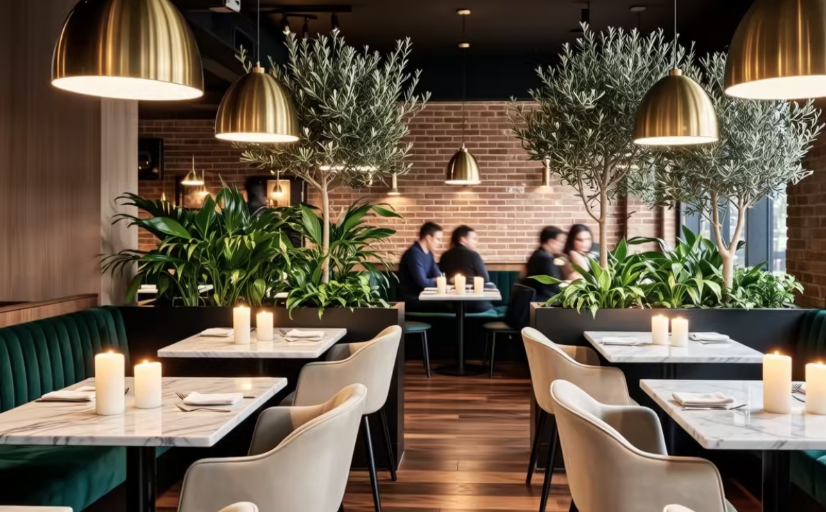 A beautifully lit, intimate restaurant interior with candles and sophisticated decor