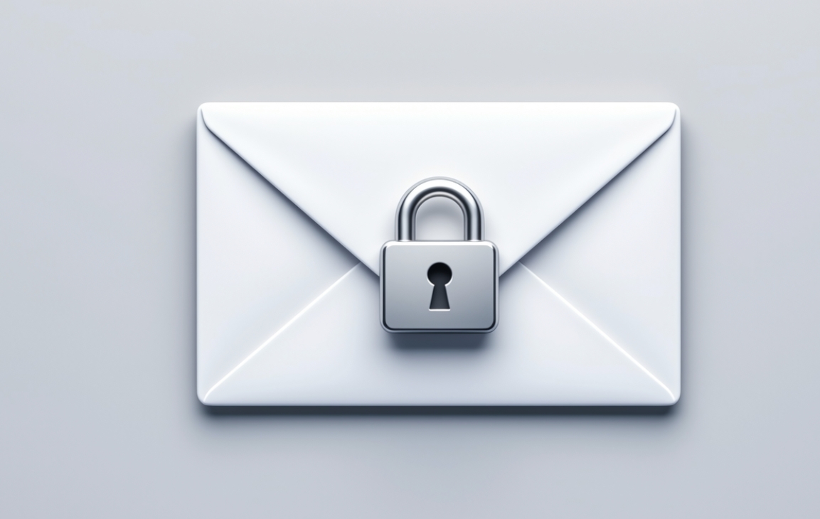 An envelope icon with a secure padlock, minimalist and clean-cut style