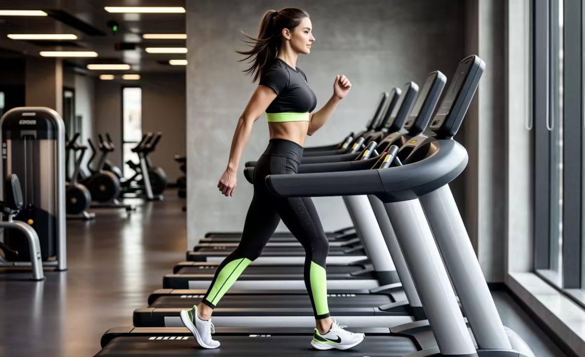 A person running on a treadmill, showcasing an active lifestyle