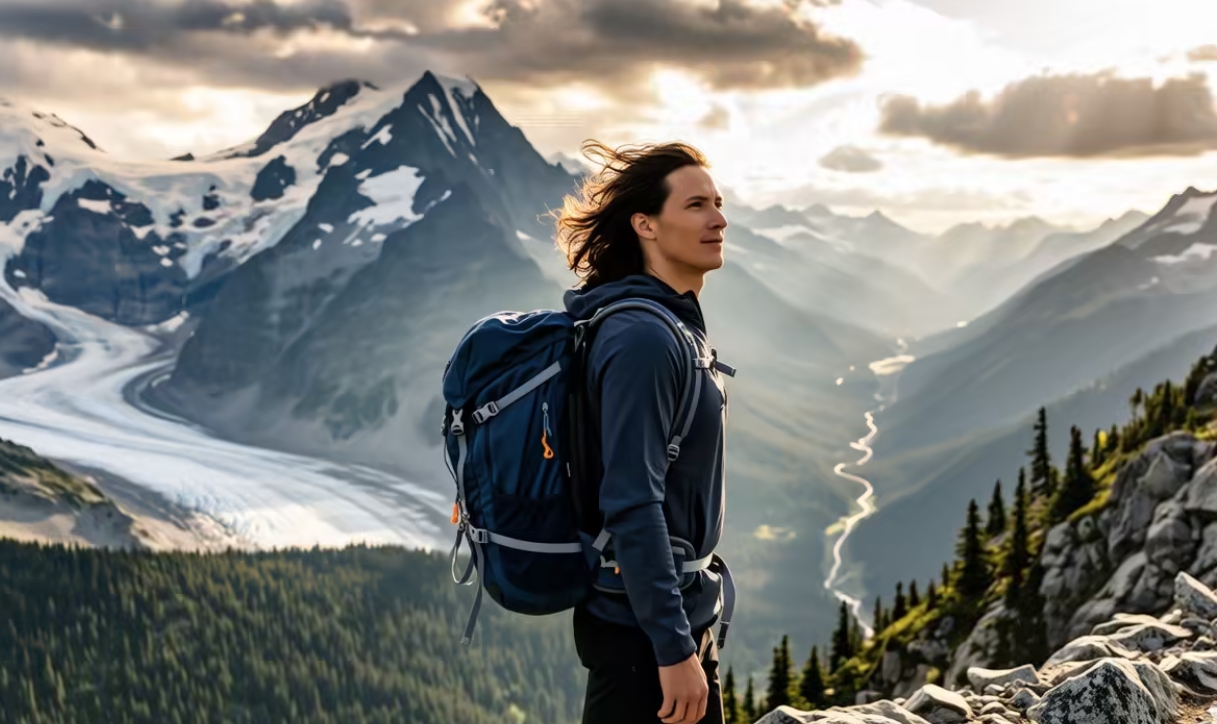 A traveler looking at a vast mountain range, symbolizing depth and worldview