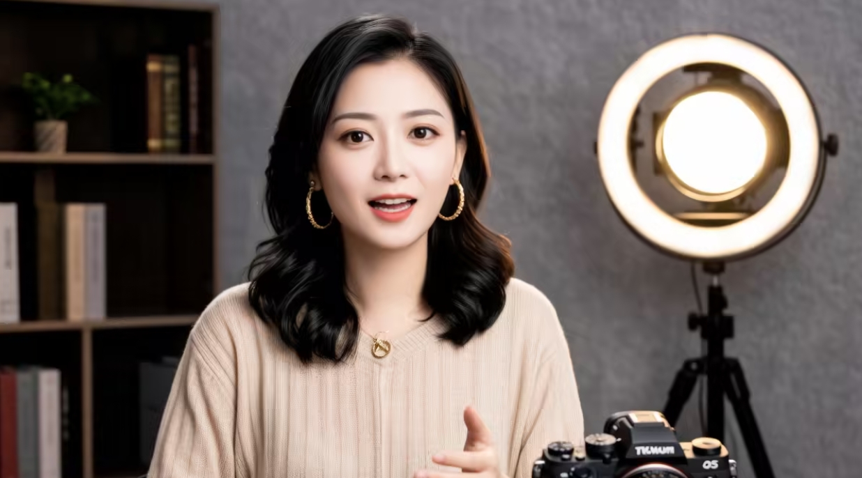 A person recording a professional video introduction with a ring light