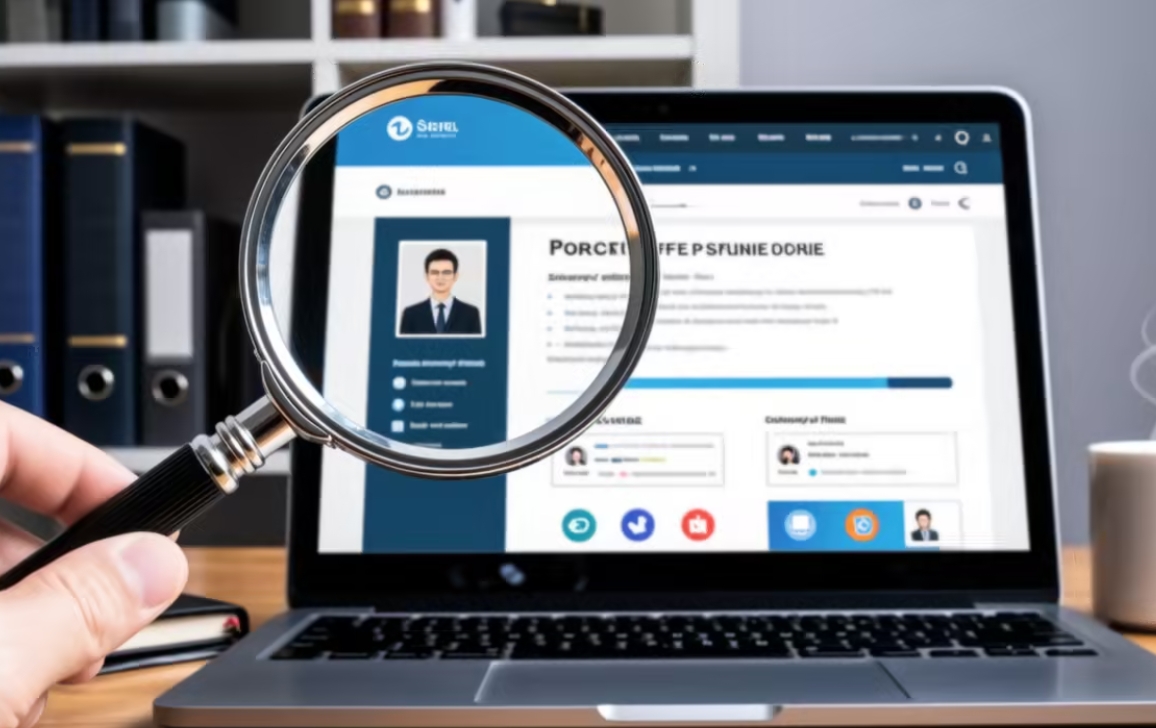 A magnifying glass over a digital profile, symbolizing professional investigation