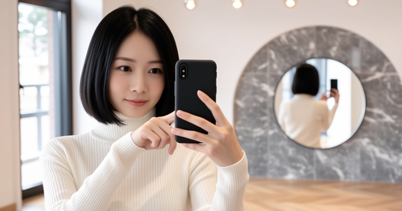 Person taking a high-end mirror selfie with a smartphone
